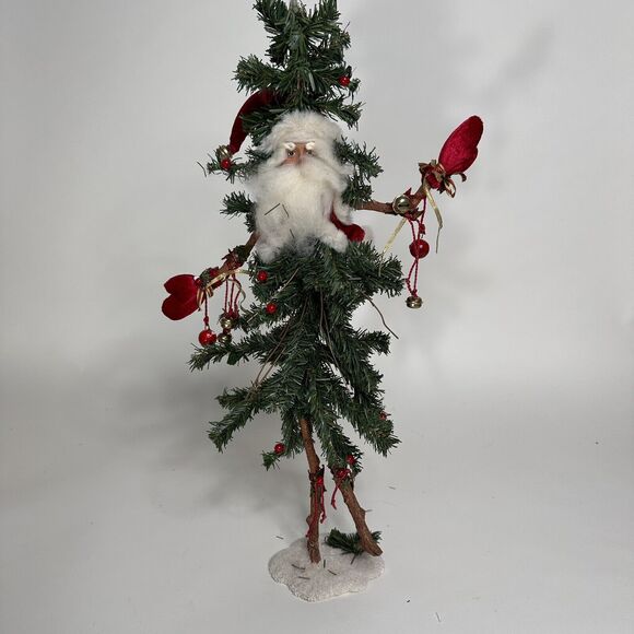 Vintage Ugly Christmas Tree Figurine Santa Claus Bendable Tabletop Mantel 23" - Picture 2 of 10